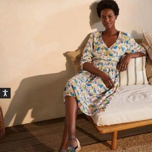 Boden Blue and Yellow Floral Midi Dress